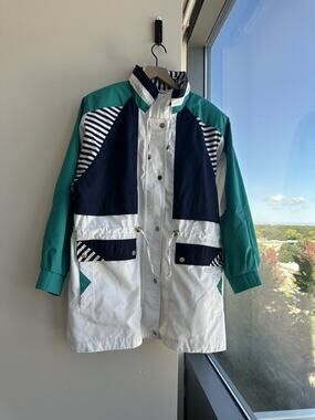 Vintage Current Seen 1980's Colorblock Windbreaker Jacket Shoulder Pads Sz L